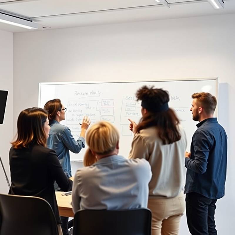 Grupo de personas colaborando en una pizarra virtual